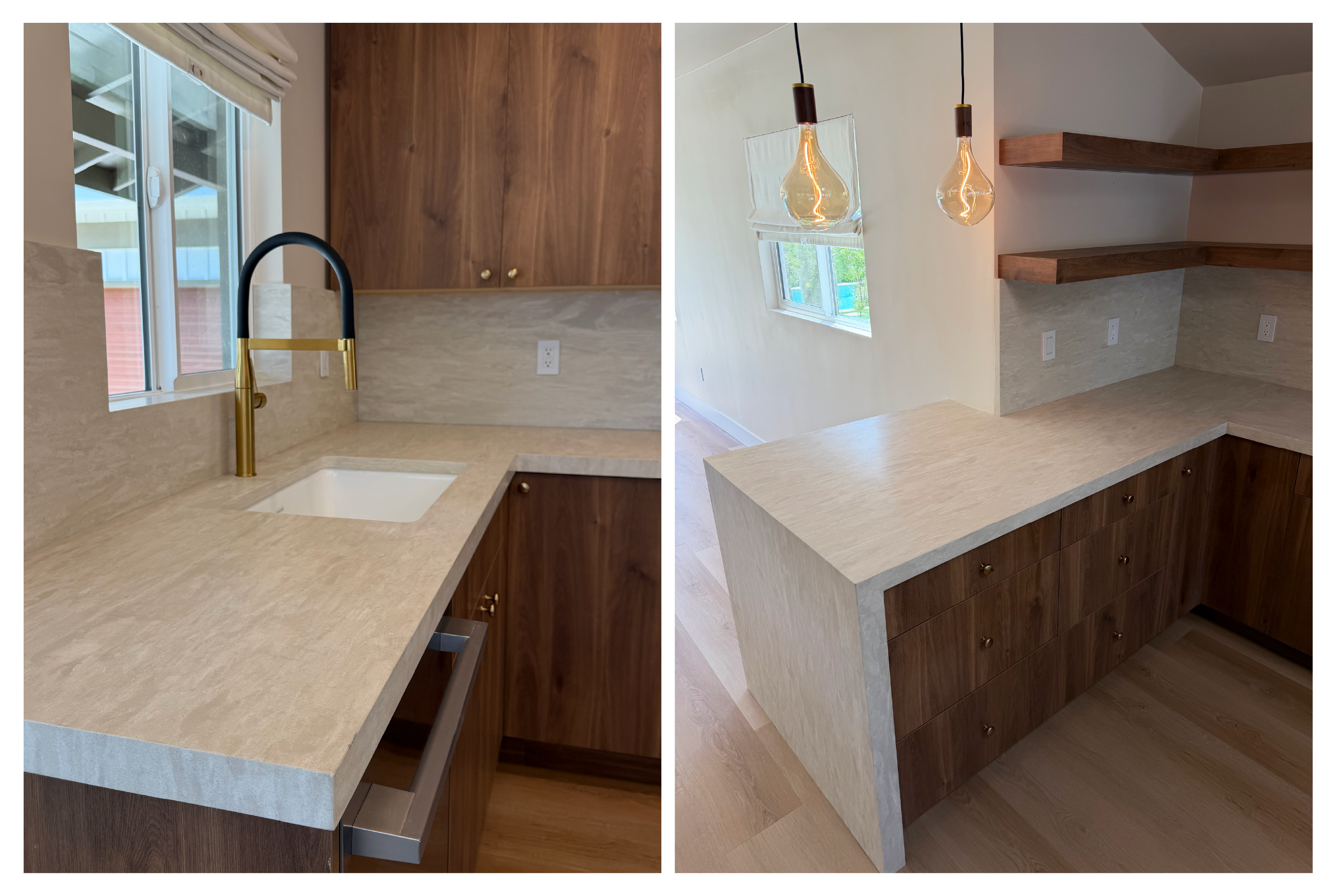 A Warm Contemporary Kitchen Featuring HanStone Cremosa Leather