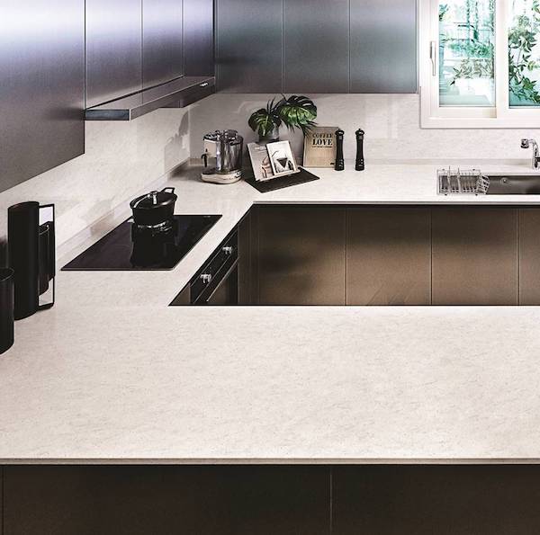 Cascade Ice by Hanex Solid Surfaces in modern residential kitchen